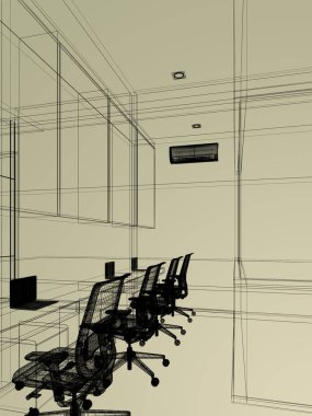 İç tasarım ofisinin 3D görüntülemesi