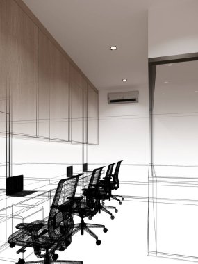 İç tasarım ofisinin 3D görüntülemesi