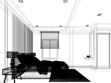 3D render iç yatak odası