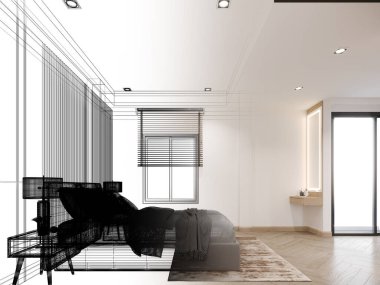 3D render iç yatak odası