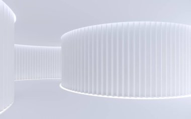 Güneş ışığı ve gölgesi olan boş beyaz iç mekan, 3D görüntüleme