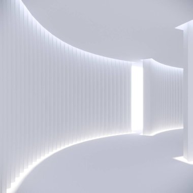 Güneş ışığı ve gölgesi olan boş beyaz iç mekan, 3D görüntüleme