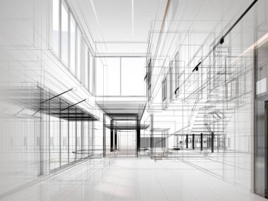 modern boş salon iç tasarımı, 3D görüntüleme