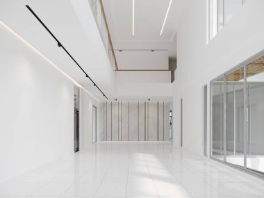 modern boş salon iç tasarımı, 3D görüntüleme