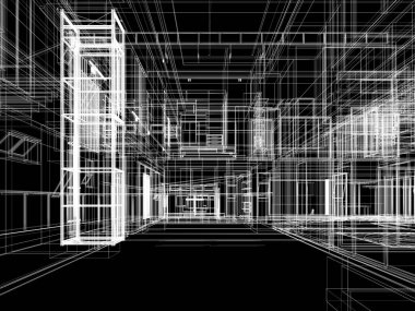 modern boş salon iç tasarımı, 3D görüntüleme