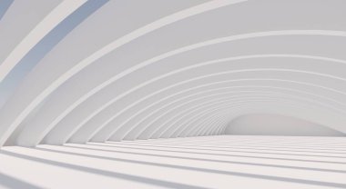 Güneş ışığı ve gölgesi olan boş beyaz iç mekan, 3D görüntüleme