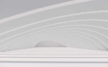 Güneş ışığı ve gölgesi olan boş beyaz iç mekan, 3D görüntüleme