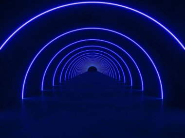 mavi ışıklandırma tüneli ile iç boşluk, 3d oluşturma