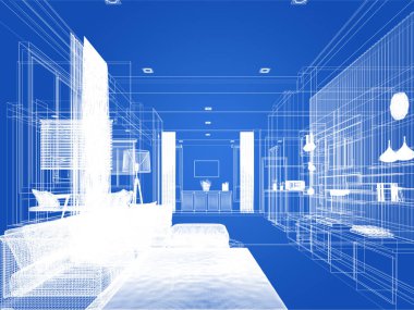 Modern oturma odası iç tasarımı, 3D görüntüleme