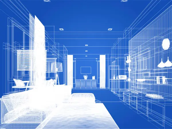 Modern oturma odası iç tasarımı, 3D görüntüleme