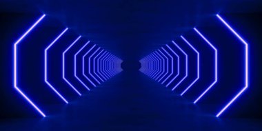 mavi ışıklandırma tüneli ile iç boşluk, 3d oluşturma