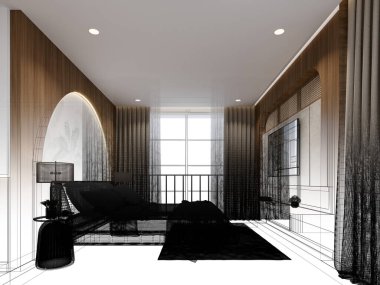 3D render iç yatak odası