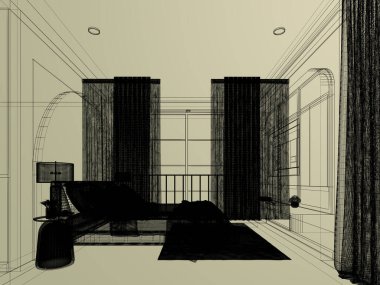 3D render iç yatak odası