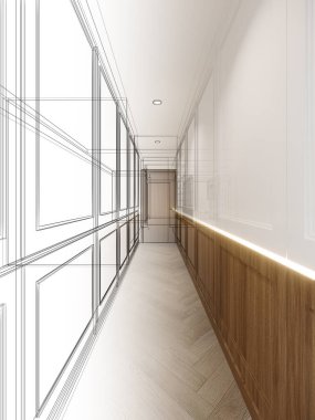 İç koridorun 3d görüntülenmesi