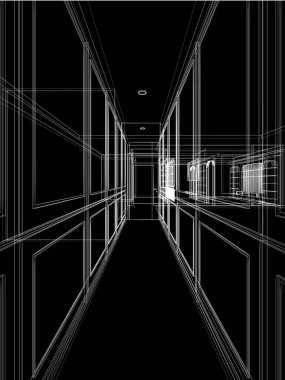 İç koridorun 3d görüntülenmesi