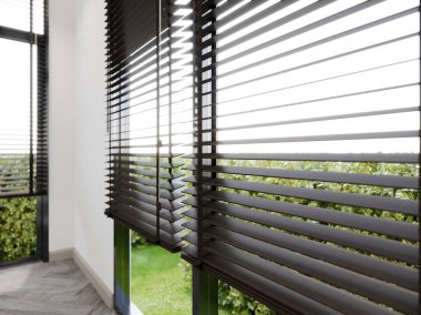  siyah ahşap venedik körlüğü, 3D render