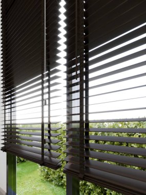  siyah ahşap venedik körlüğü, 3D render