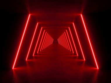 İçi boş kırmızı ışıklandırma, 3D bilim kurgu canlandırma kavramı