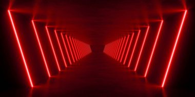 İçi boş kırmızı ışıklandırma, 3D bilim kurgu canlandırma kavramı