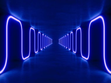 İçi boş mavi ışıklandırma, 3 boyutlu bilim kurgu canlandırma kavramı