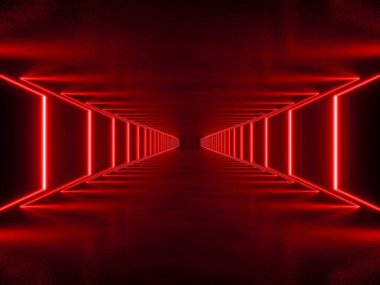 İçi boş kırmızı ışıklandırma, 3D bilim kurgu canlandırma kavramı