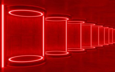 İçi boş kırmızı ışıklandırma, 3D bilim kurgu canlandırma kavramı