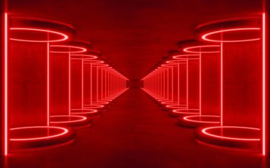 İçi boş kırmızı ışıklandırma, 3D bilim kurgu canlandırma kavramı