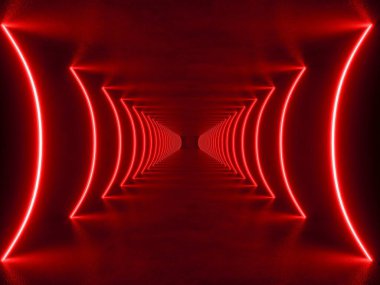 İçi boş kırmızı modern ışıklandırma, 3 boyutlu bilim kurgu kavramı