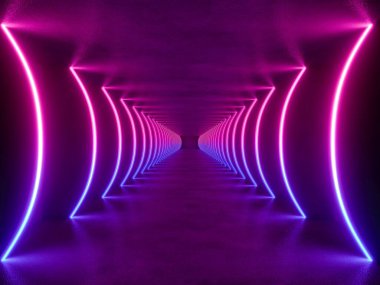 İç boşluğu olan renkli modern ışıklandırma, 3 boyutlu bilim kurgu kavramı