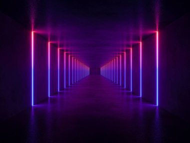 İç boşluğu olan renkli modern ışıklandırma, 3 boyutlu bilim kurgu kavramı