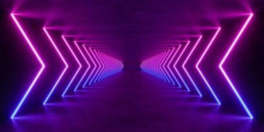 İç boşluğu olan renkli modern ışıklandırma, 3 boyutlu bilim kurgu kavramı