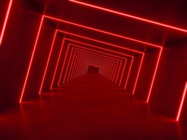 İçi boş kırmızı modern ışıklandırma, 3 boyutlu bilim kurgu kavramı