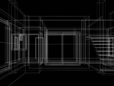 modern boş salon iç tasarımı, 3D görüntüleme