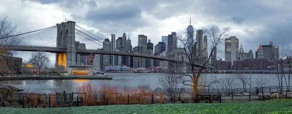 Панорамним Видом Нью Йорк Центр Міста Манхеттен Вечір Хмарочосами Бруклінський — стокове фото