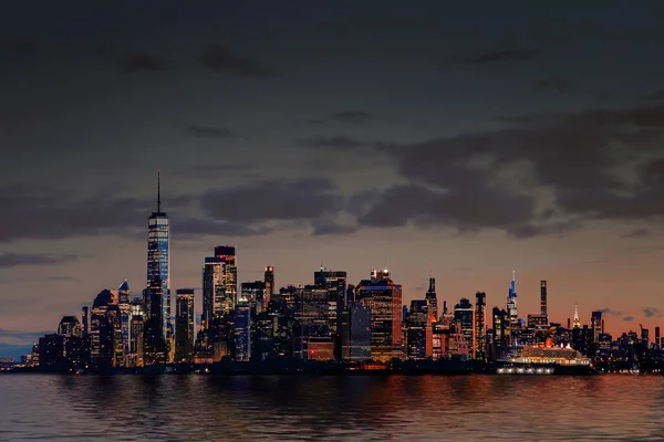 Panorámás Kilátás New York City Manhattan Belvárosában Felhőkarcolók Reggel — Stock Fotó
