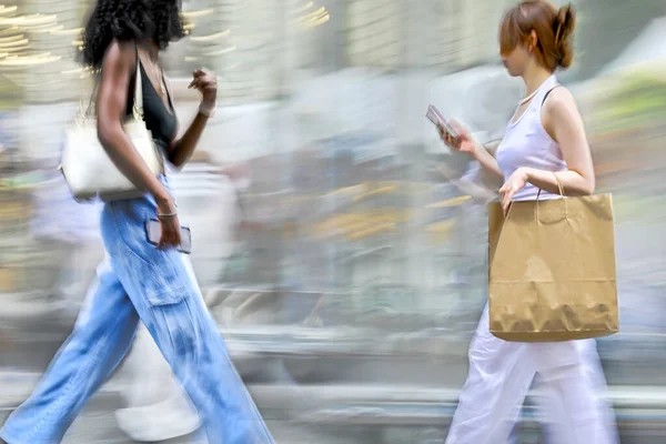 People Shopping City Motion Blur — Stock Photo, Image