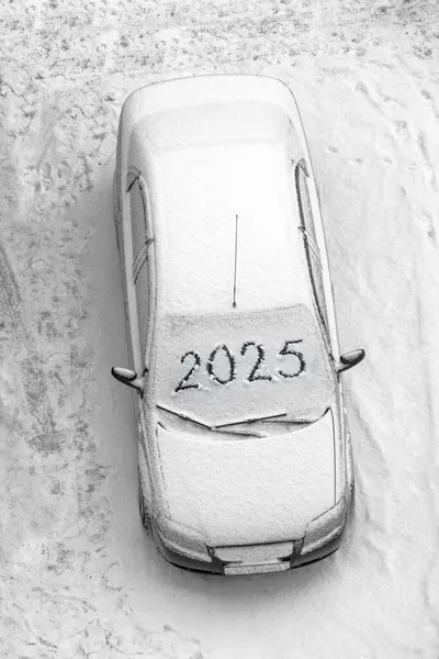 Snow Covered Car Inscription 2025 — Stock Photo, Image