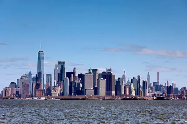 Panorámás Kilátás New York City Manhattan Városára Felhőkarcolókkal Stock Kép