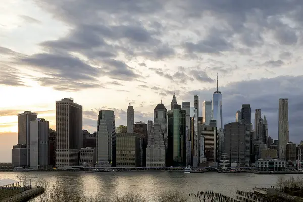 Vue Panoramique New York Manhattan Skyline Centre Ville Nuit Avec Photos De Stock Libres De Droits