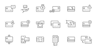 Credit card line icon set. Credit card payment, money transfer, mobile bank business pictogram. Outline editable stroke icon set. Vector illustration.