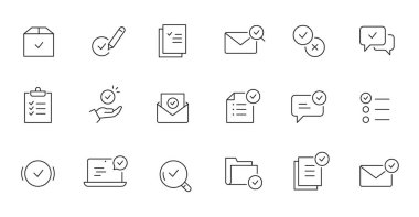 Document check, quality control line icon. Quality certificate, business quarantee mark outline editable stroke icon. Approve, confirm vector illustration.
