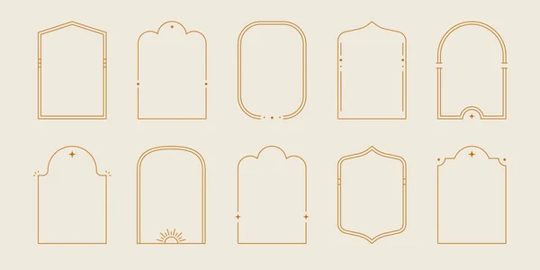 Line arch frame set. Minimal line style arch, oval shape boho frame element for badge, logo design. Vector illustration.