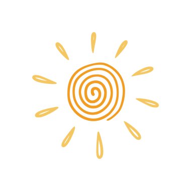 Doodle sun sketch illustration. Hand drawn cute orange sunshine. Scribble doodle children drawn style. Vector illustration