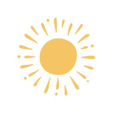 Doodle sun sketch illustration. Hand drawn cute orange sunshine. Scribble doodle children drawn style. Vector illustration