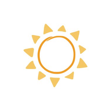 Doodle sun sketch illustration. Hand drawn cute orange sunshine. Scribble doodle children drawn style. Vector illustration