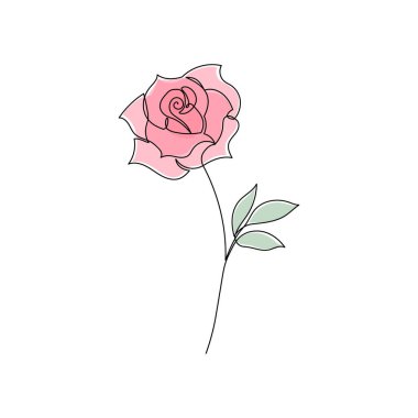 Outline rose flower logo. One continuous line art decorative rose draw. Editable stroke flower floral element. Isolated vector illustration