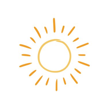 Doodle sun sketch illustration. Hand drawn cute orange sunshine. Scribble doodle children drawn style. Vector illustration