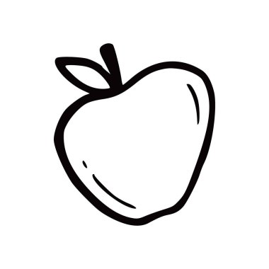 Hand drawn apple with leaf. Doodle sketch style. Drawing line simple apple icon. Isolated vector illustration.