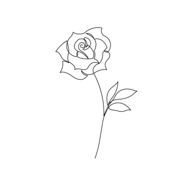 Outline rose flower logo. One continuous line art decorative rose draw. Editable stroke flower floral element. Isolated vector illustration