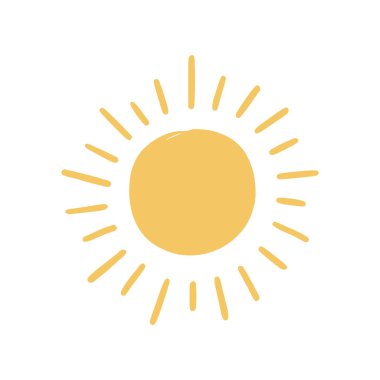 Doodle sun sketch illustration. Hand drawn cute orange sunshine. Scribble doodle children drawn style. Vector illustration